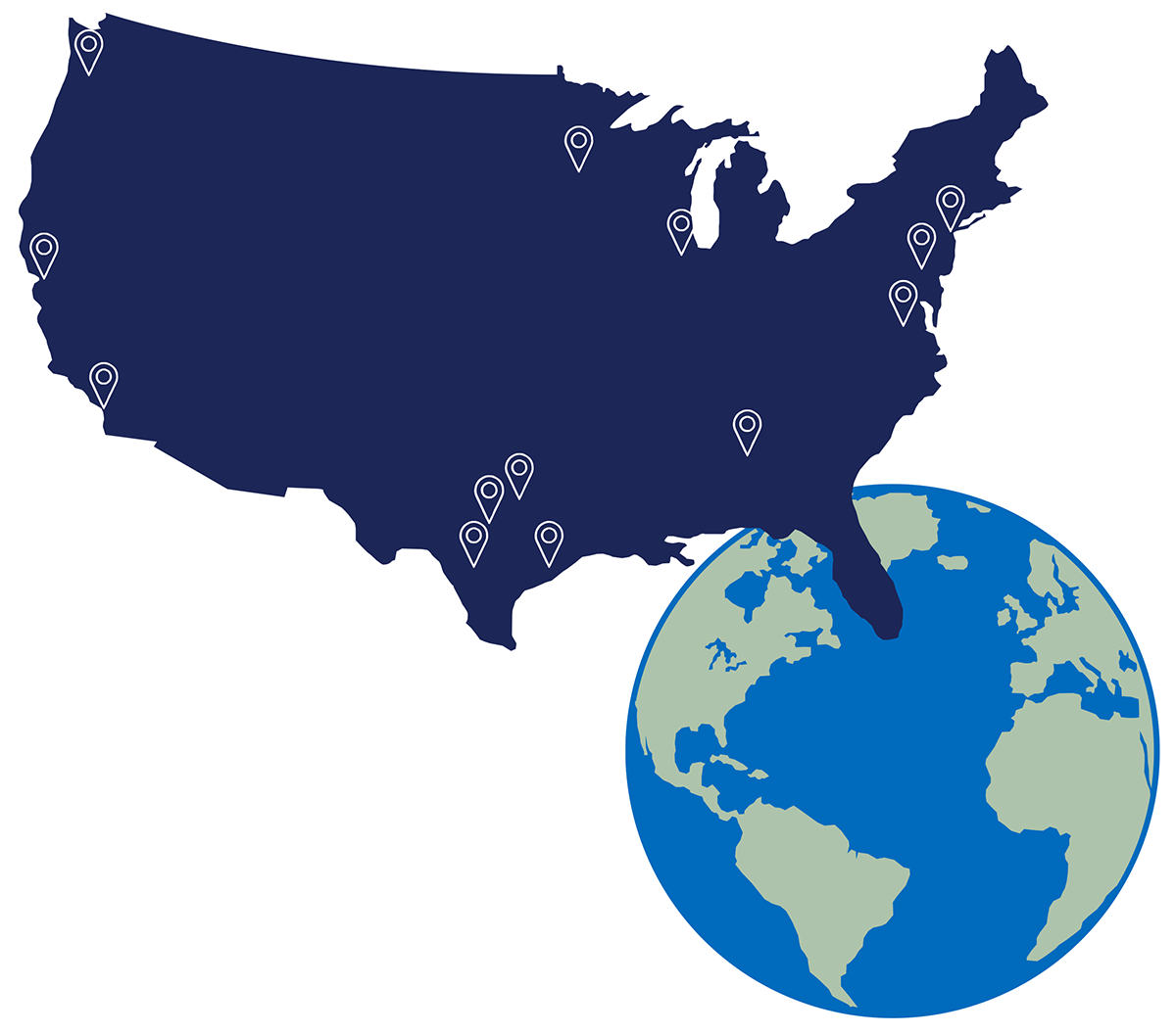 Map showing top metro areas for Rice graduate destinations