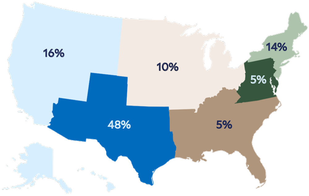 Map showing top metro areas for Rice undergraduate destinations